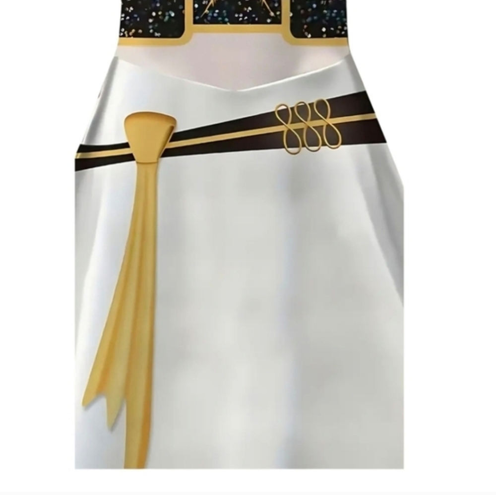 Girls White and Black Gold Ribbon Princess Costume Dress - Picture 4 of 6
